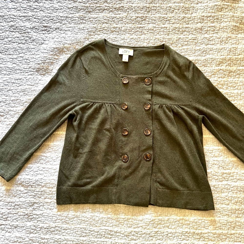 Loft Medium Olive button down sweater, double breasted